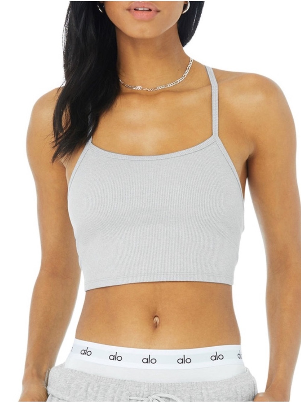 NWOT $70 Alo Alosoft Ribbed Crop Calm Tank Size Medium Heather Gray